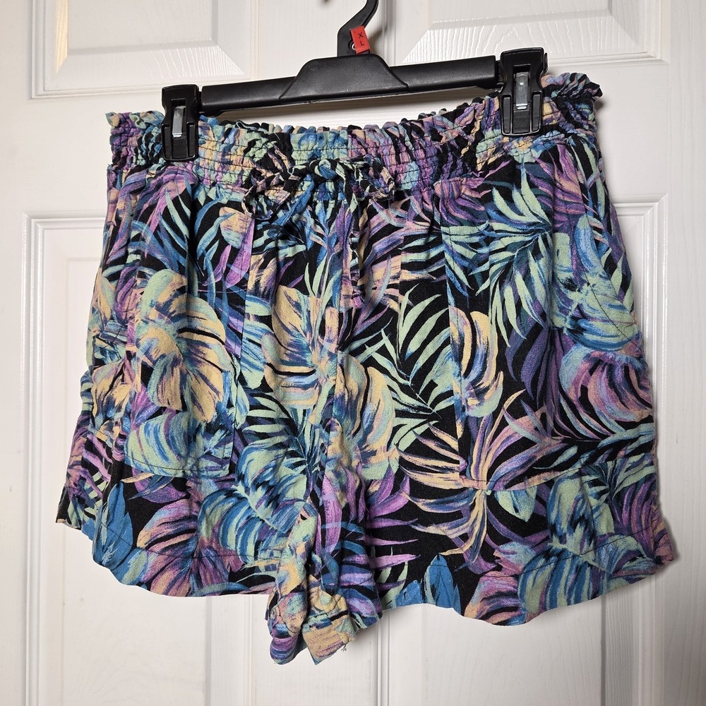 Time and Tru‎ sz XL pull on elastic waist linen/rayon shorts palm tropical beach